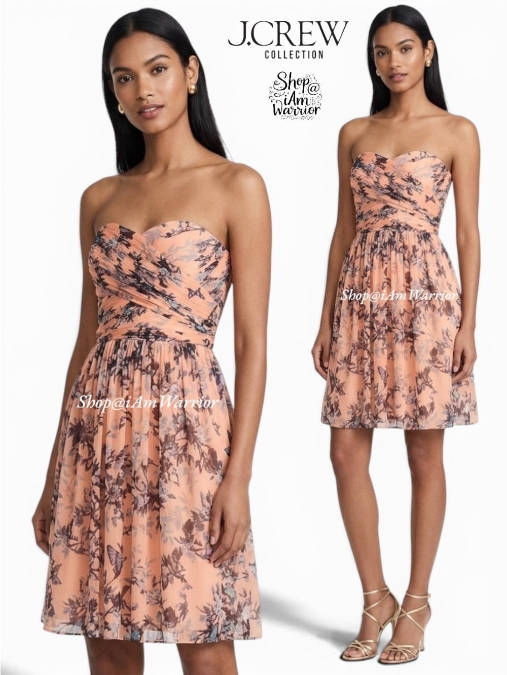 J.Crew silk chiffon strapless hummingbird print dress *shop@iamwarrior